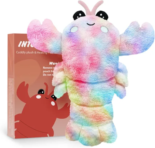 Almohadilla térmica apta para microondas para calambres, almohada cálida y acogedora, lindo peluche de langosta con almohadilla térmica (multicolor)