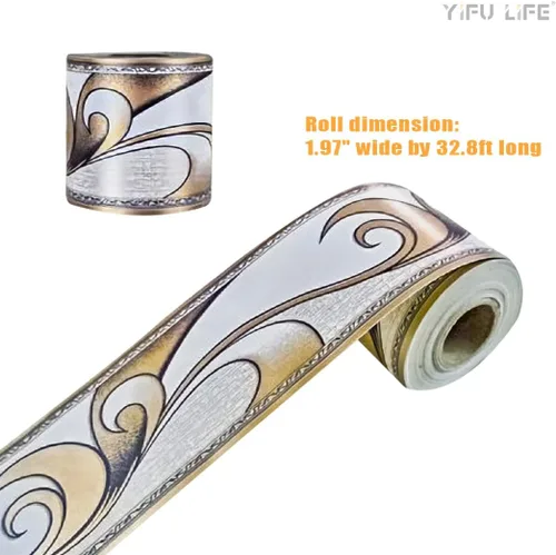 Vista 6 de Papel tapiz autoadhesivo para despegar y pegar, diseño abstracto moderno, marrón/blanco, extraíble, para pared, bordes decorativos para techo