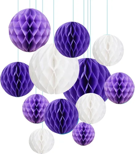Vista 7 de ZOOYOO 12 bolas de panal de 6 pulgadas y 10 pulgadas para decoración de pompones de papel de seda colgantes para graduación, aniversario, Año Nuevo