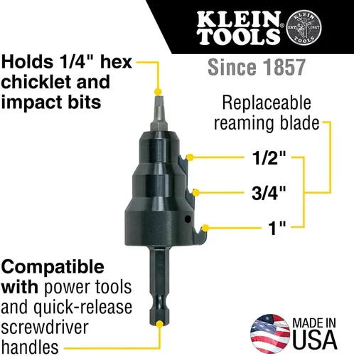 Vista 3 de Klein Tools 85091 Klein Tools 85091 Escariador de conducto eléctrico con retención de broca mejorada, 1/2, 3/4 y 1 pulgada, fabricado en Estados
