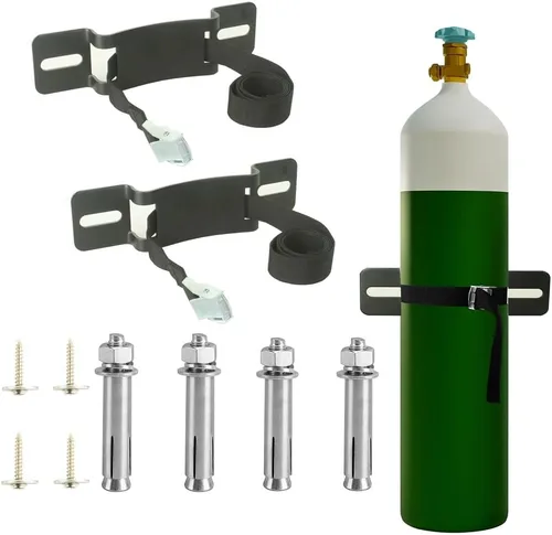 Vista 10 de Soporte de pared cilíndrica, soporte para cilindro de gas, soporte de tanque de propano con tornillos y cinturón de seguridad (negro 1)