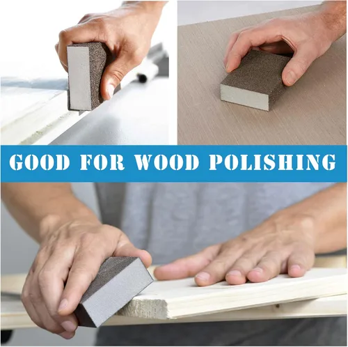 Vista 5 de 8 bloques de lijado de grano 120, esponja de lijado fina lavable y reutilizable, esponja de papel de lija seco húmedo para muebles de madera