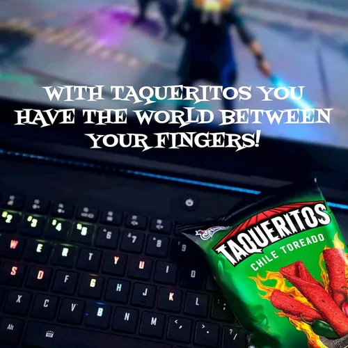 Vista 5 de Taqueritos Chips de tortilla enrollados en Chile sabor toreado 8 oz, paquete de 20