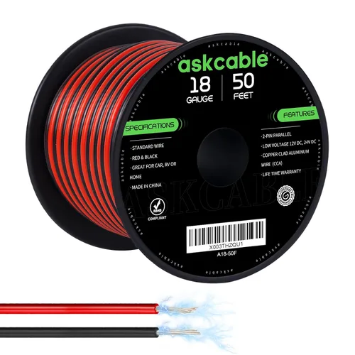 Vista 12 de Askcable Cable de alambre de 12 calibre, cable de alambre eléctrico de 12 AWG, 2 conductores de alambre rojo y negro, cable de extensión flexible