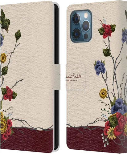 Vista 170 de Head Case Designs Funda con licencia oficial de Frida Kahlo Portrait Red Florals - Funda de piel tipo cartera compatible con Apple iPhone 14 Pro