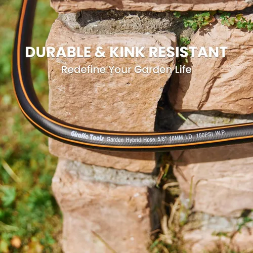 Vista 5 de Giraffe Tools Manguera de jardín de 50 pies x 5/8", manguera de agua resistente, manguera híbrida flexible y ligera con mango giratorio, accesorios