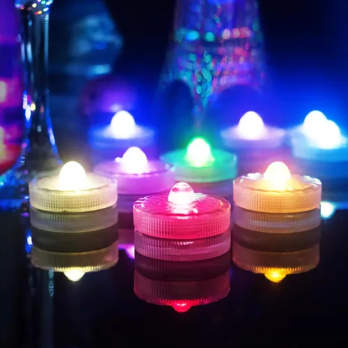 Vista 7 de Luces LED sumergibles, luces de té impermeables, luces de piscina mini subacuáticas a batería con control remoto para decoración del hogar