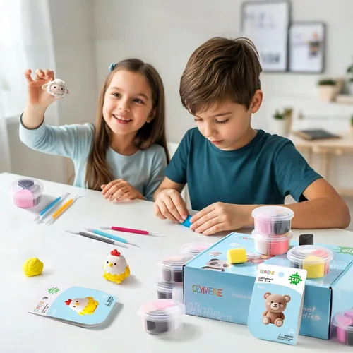 Vista 7 de CLYMENE Kit de arcilla seca al aire para niños, 12 animales de arcilla para modelar con herramientas y tutoriales, artes y manualidades, juguetes