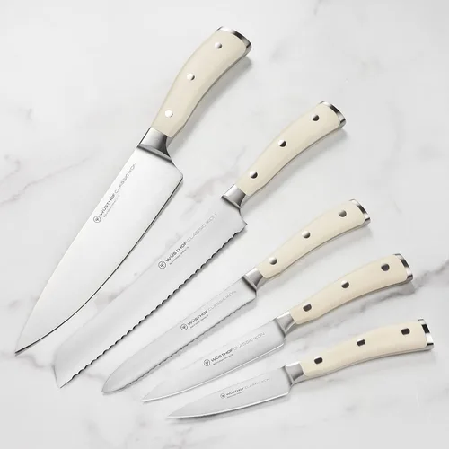 Vista 3 de Wusthof Classic Ikon Creme - Juego de 7 cuchillos delgados (bloque de acacia)