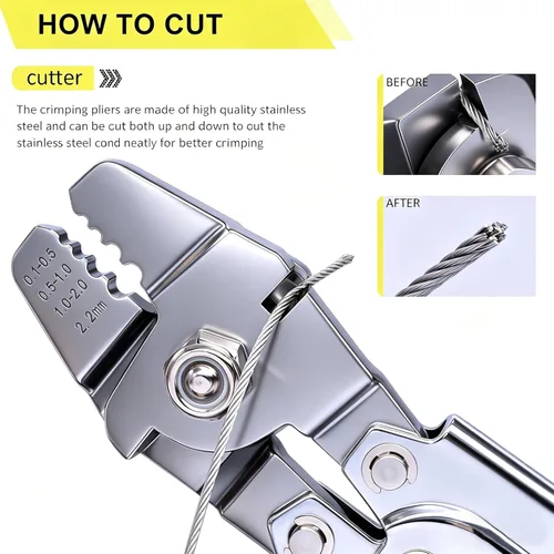 Vista 4 de Twidec/Herramienta de engarzado de cuerda de alambre hasta 2.2mm con herramienta de prensado de 160 piezas de manga de alambre de aluminio de 1/16