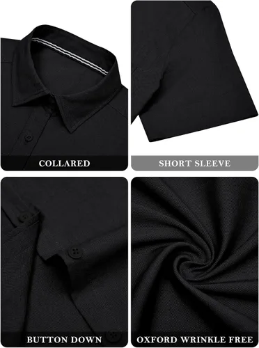 Vista 5 de Womens Short Sleeve Button Down Shirts Stretch Oxford Shirts Cotton Dress Shirt Collared Blouse Formal Work Tunic Tops