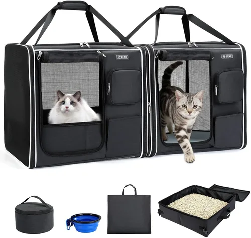 Lekereise Transportador grande para gatos de lado suave, 28 x 13 x 13 pulgadas, transportador de viaje grande para 2 gatos con cierres de cremallera