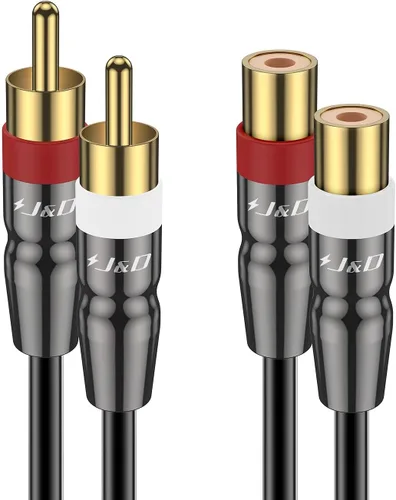 Vista 9 de J&D 2 cables de extensión RCA macho a hembra, carcasa de cobre chapado en oro 2RCA macho a 2RCA hembra, adaptador de cable extensor de audio