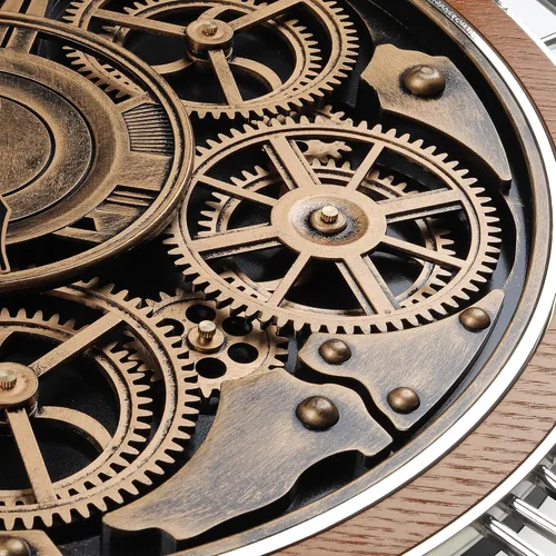 Vista 6 de Lafocuse Real Moving Gears - Reloj de pared marrón vintage, reloj de engranaje steampunk de 21 pulgadas con números arábigos y romanos, reloj