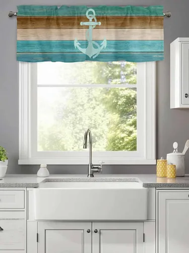 Vista 46 de Cenefas botánicas de acuarela para ventanas de cocina, cenefa de cortina de hojas verdes, cortinas cortas de rama de plantas con bolsillo