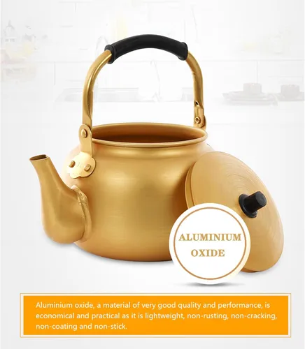 Vista 5 de YUHANG Hervidor de té de aluminio, mango antiquemaduras, adecuado para vino, sopa o cualquier bebida, teteras de camping, fiestas de barbacoa