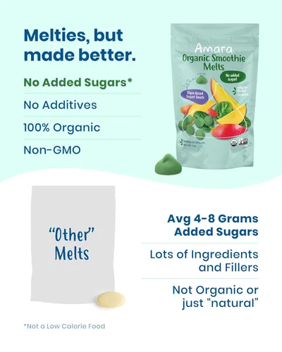 Vista 11 de Amara Smoothie Melts - Mezcla de bayas rojas - Refrigerios saludables que se derriten para niños pequeños, hechos con frutas y verduras, de yogur a