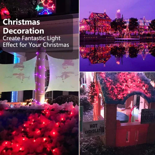 Vista 5 de ODEETRONIC Guirnalda de luces rojas de Navidad, 21.63 pies, 100 unidades, incandescentes, mini luces conectables, certificación UL, para interiores