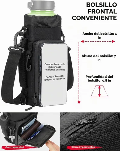 Vista 3 de KEMIMOTO Bolsa para botella de agua, portabotellas con correa ajustable para el hombro, soporte para botella de agua para senderismo, campamento