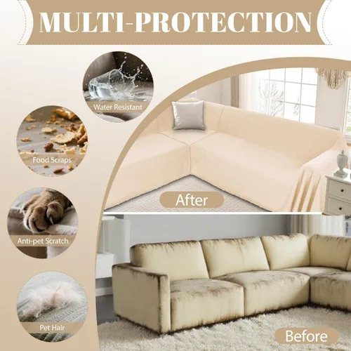 Vista 5 de Fundas impermeables para sofá seccional, funda de sofá esquinero en forma de L, manta para perros y mascotas, lavable, diseño jacquard acolchado