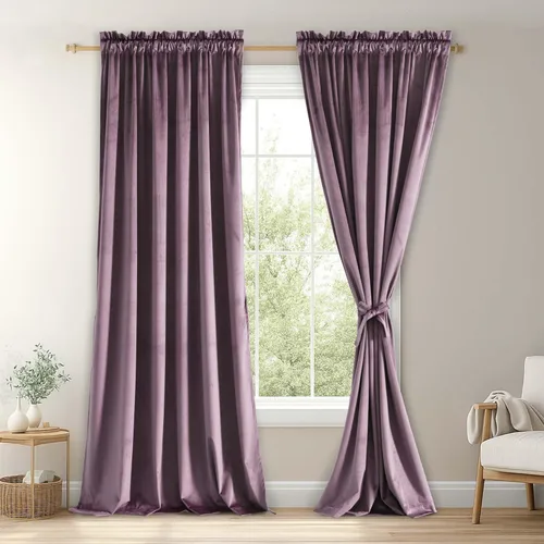Vista 37 de JIUZHEN Cortinas de terciopelo rosa de 108 pulgadas para sala de estar, cortinas opacas extralargas para dormitorio, bolsillo para barra, protección