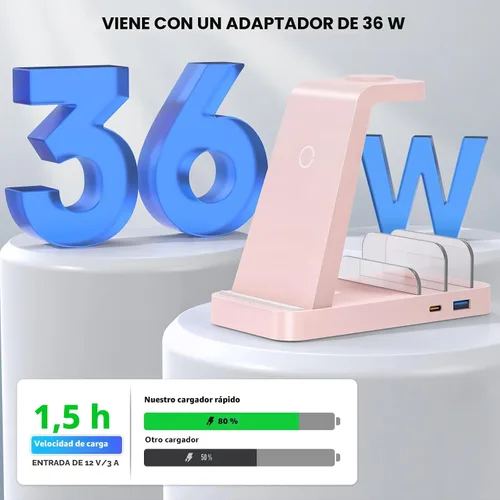 Vista 5 de Cargador inalámbrico para iPhone - Estación de carga 5 en 1 para múltiples dispositivos Apple: Soporte de carga rápida inalámbrica para iPhone 17
