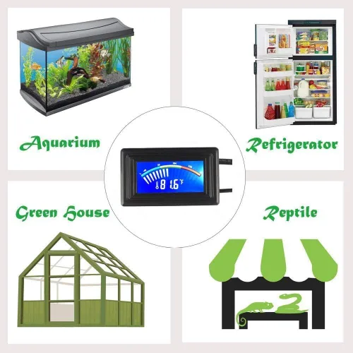 Vista 8 de Keynice. Sensor de temperatura termómetro. Fuente de poder, fahrenheit, grado y grados celsius. Pantalla lcd. Negra