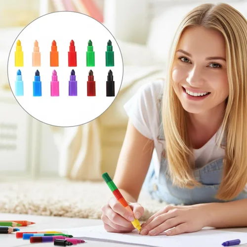 Vista 6 de Crayones apilables apilables para construir lápices coloridos para suministros de oficina escolar, 12 colores (12 piezas)