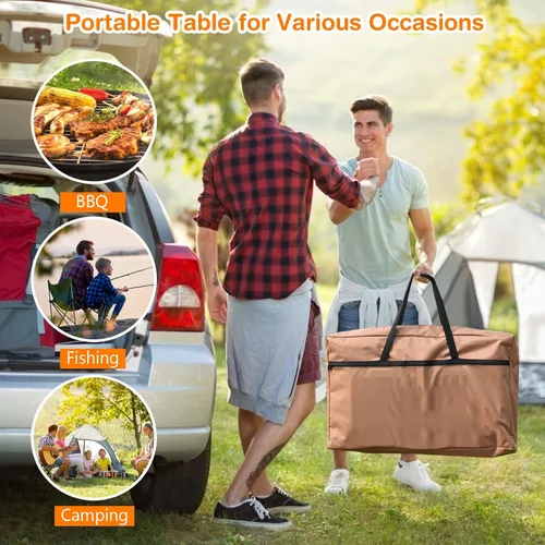 Vista 7 de Tangkula Mesa de cocina plegable para acampar, mesa portátil de aluminio con parabrisas, estación de cocina, mesa de cocina de campamento
