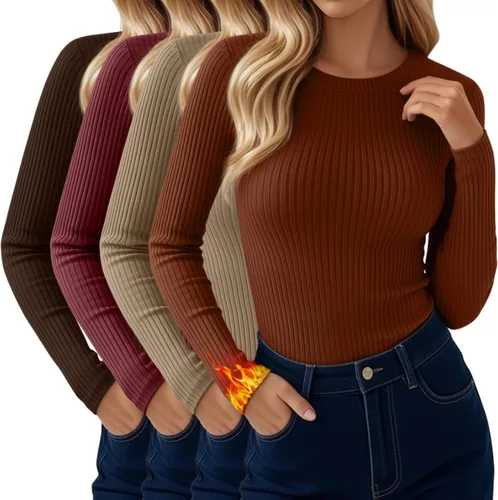 Paquete de 4 camisas térmicas de manga larga acanaladas para