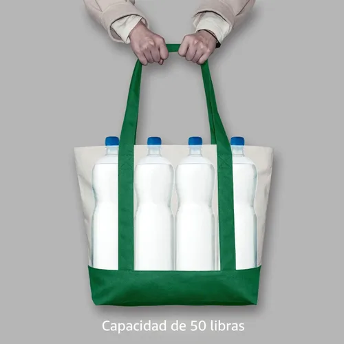 Vista 7 de TOPDesign Paquete de 1 bolsa de lona con bolsillo externo, bolsa de compras reutilizable para comestibles, cierre de cremallera superior, artículos