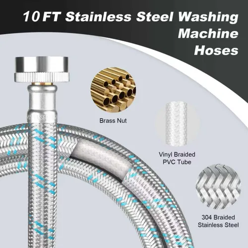 Vista 12 de Mangueras para lavadora, mangueras de lavado de codo de 90 grados de 4 pies, paquete de 2 líneas de suministro de agua trenzadas de acero inoxidable