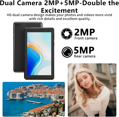 Vista 5 de Tablet Android 14 con funda, 7 pulgadas 8 GB RAM+32 GB ROM/1 TB computadora expandible, tabletas de cámara de 5 MP, procesador de cuatro núcleos