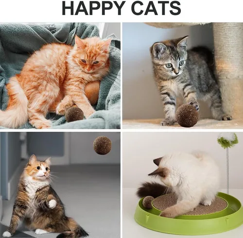 Vista 5 de Juguetes de hierba gatera natural para gatos de interior, bolas interactivas para pezones de gato, 5 unidades, 2 hierba gatera, 2 Silvervine, y 1