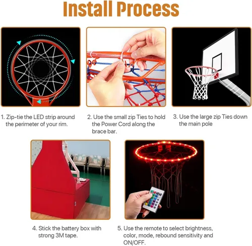 Vista 5 de Waybelive Luces LED para aro de baloncesto, luces con control remoto para aro de baloncesto LED, 16 colores que puedes cambiar tú mismo