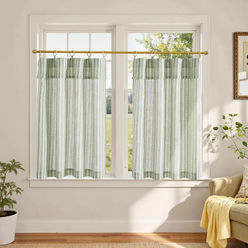 Vista 68 de jinchan - Cortinas de lino a rayas para cocina de 20 pulgadas de largo, cortinas de varios niveles, estilo granja moderna de café, tratamientos