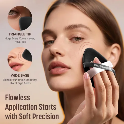 Vista 2 de Juego de esponjas para maquillaje, GloréBrochas 2 piezas, esponjas de base de baja absorción micro porosas, almohadillas de PU con cojín sin látex