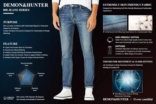 Vista 4 de Demon&Hunter 808 Series Jeans ajustados para hombre