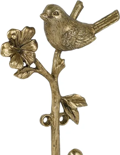 Vista 7 de SOFFEE DESIGN 2 ganchos de metal dorado con forma de pájaro y flores en 3D, resistentes para entrada, baño, decoración de dormitorio