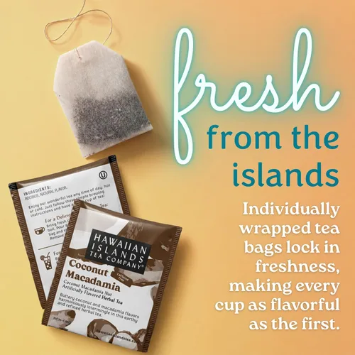 Vista 4 de HAWAIIAN ISLANDS TEA COMPANY Té de hierbas de coco y macadamia, todo natural - 20 bolsitas de té (1 cajas)