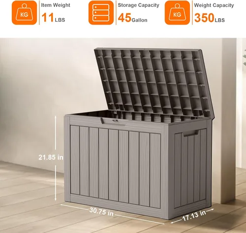 Vista 147 de DRATO Cajas de terraza, caja de almacenamiento al aire libre de 30 galones para cojín de patio, herramientas de jardín, impermeable y resistente a