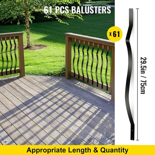 Vista 3 de VEVOR Balaustres de cubierta, husillos de cubierta de metal de 29.5 x 1 pulgada, paquete de 61 balaustres de escalera con tornillos, barandilla
