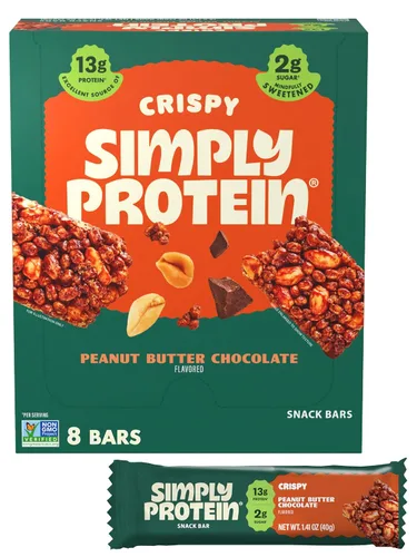Vista 27 de SimplyProtein - Barra de proteínas bajas en carbohidratos, paquete de 16, chocolate con mantequilla de maní y chocolate negro y almendra, barras