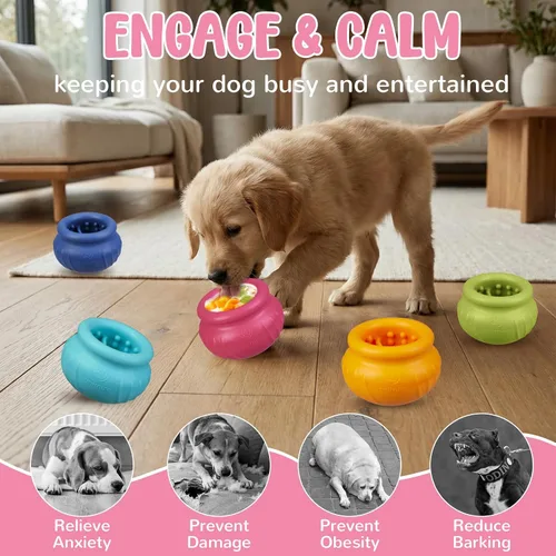 Vista 7 de Wobbly - Juguete de enriquecimiento para perros, cuenco congelado rellenable para mantener ocupados a los perros, juguete interactivo de larga Rosa