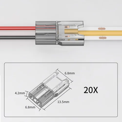 Vista 5 de COB - Conectores de tira de luz LED, 20 unidades, 0.197 in, tira de 2 pines a cables, conectores de luz de cinta LED, transparente, sin soldadura