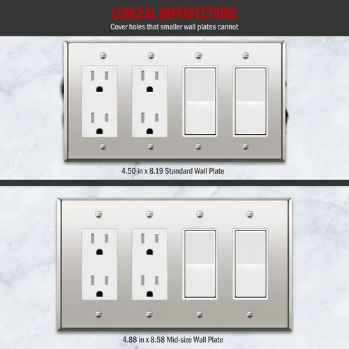 Vista 112 de ENERLITES Placa decorativa doble de metal para interruptor o receptáculo, placa de pared de acero inoxidable, resistente a la corrosión