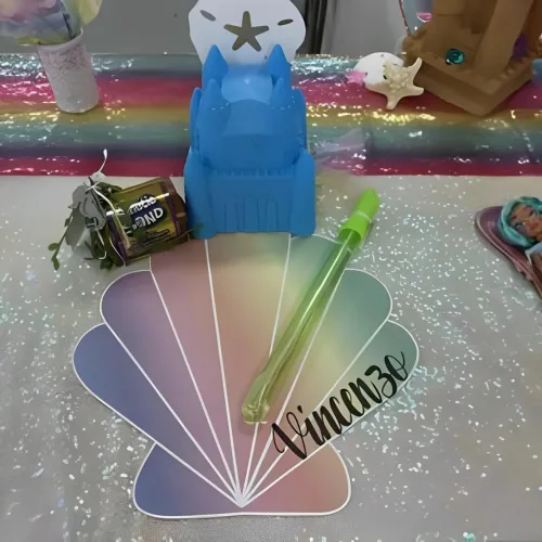 Vista 3 de Mantel individual de sirena de concha pastel 12 piezas