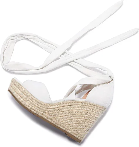 Seraih - Sandalias de alpargata con lazo para mujer, sandalias de tacón y plataforma para verano