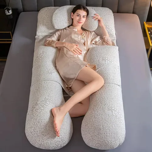Vista 2 de Almohada de embarazo con almohada de memoria, almohada corporal en forma de U para mujeres embarazadas para ayudar a dormir, con funda de algodón