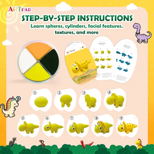 Vista 3 de Kits de arcilla seca al aire de Artpar, arcilla mágica para modelar dinosaurios para niños, 12 cajas de dinosaurios, kit de manualidades artísticas